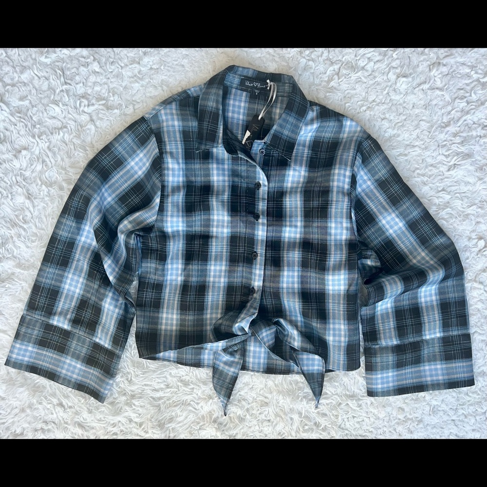 Super modern plaid crop blouse wide sleeves Brand New with tags - Womens Size S
